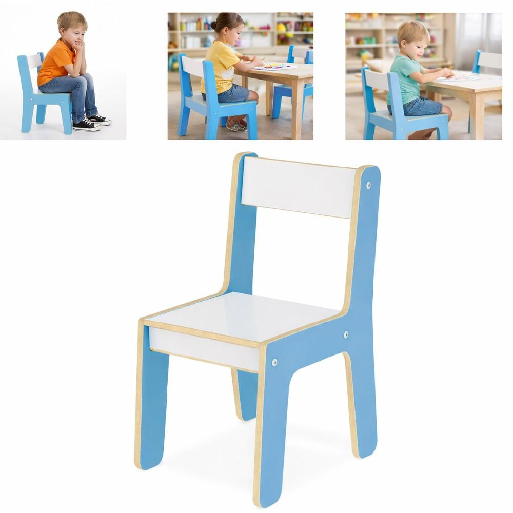 CADEIRINHA INFANTIL MADEIRA MDF AZUL POLTRONA MULTIUSO 35KG BANCO RESISTENTE MENINO