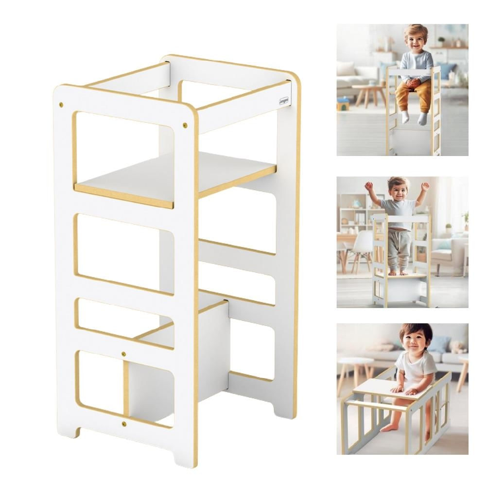 TORRE APRENDIZAGEM INFANTIL MONTESSORI MADEIRA MDF 4 EM 1 MESINHA CADEIRAO ESCADA REGULAVEL CRIANCA