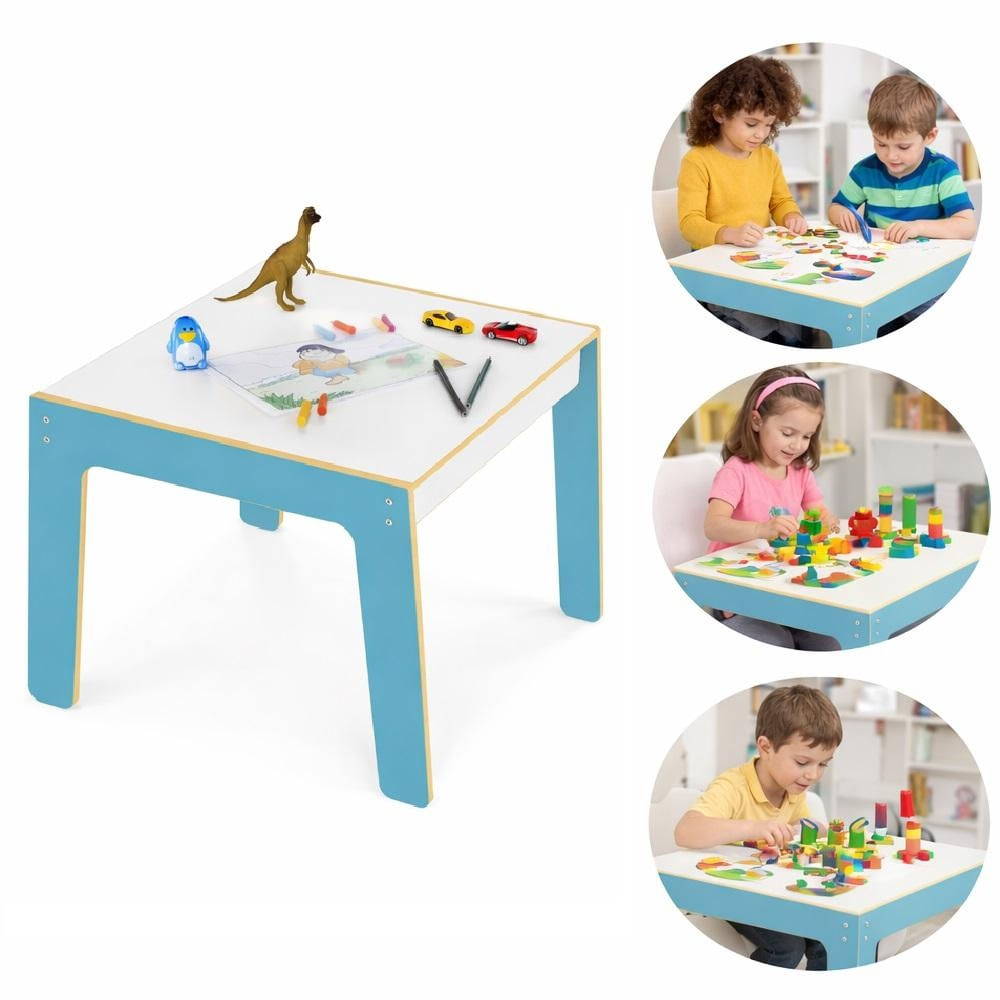 MESINHA INFANTIL MADEIRA AZUL MDF DIDATICA ESTUDOS LANCHE MULTIUSO BRINQUEDOTECA QUARTO MENINOS