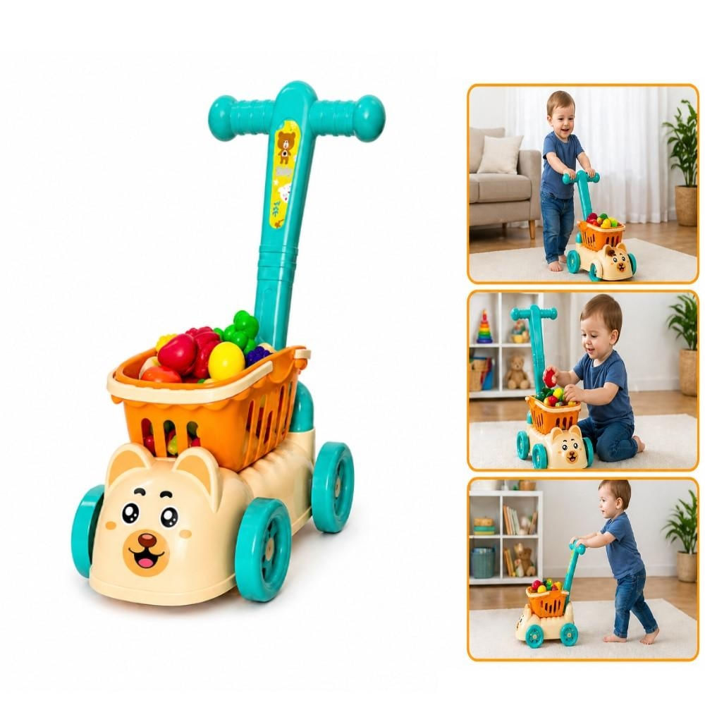 ANDADOR INFANTIL MENINO MINI MERCADO CARRINHO FEIRA BRINQUEDO EDUCATIVO PRIMEIROS PASSOS BEBE COMPLETO