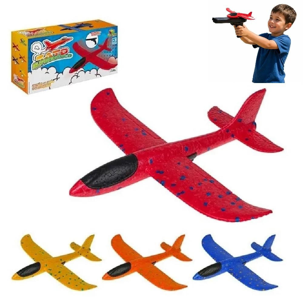 AVIAO PLANADOR LANCADOR ISOPOR KIT COMPLETO CATAPULTA BRINQUEDO INFANTIL MANOBRAS SUPERSÔNICO