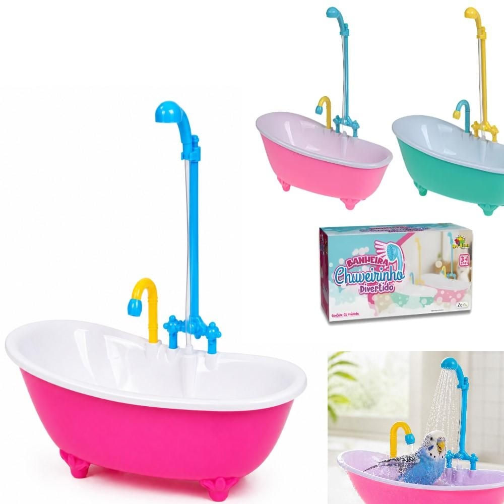 BANHEIRA BONECA INFANTIL CHUVEIRO FUNCIONAL BRINQUEDO INTERATIVO DUCHA PET CALOPSITA LAVADOR