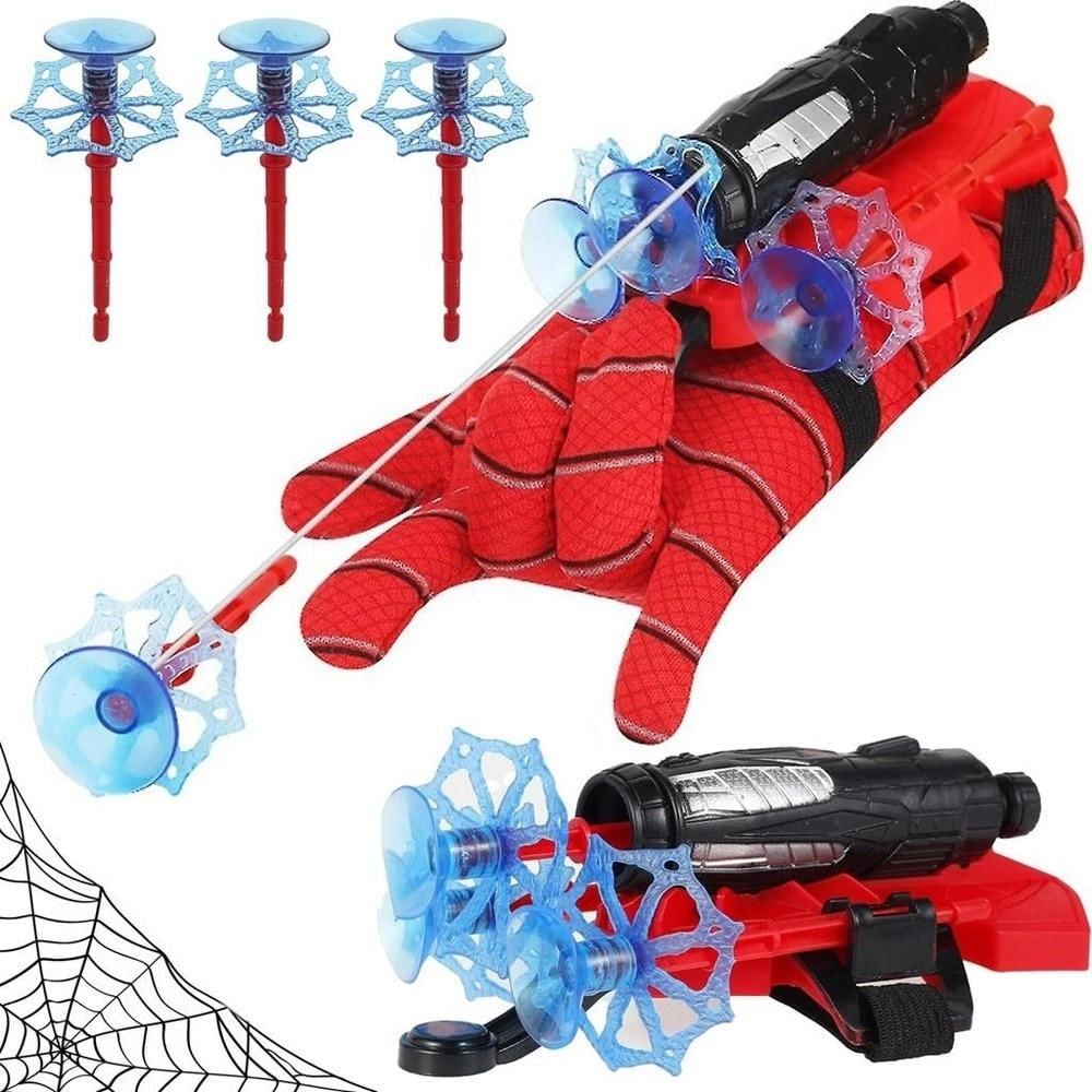 LUVA LANCA TEIA HOMEM ARANHA LANCADOR DARDOS VENTOSA SUPER HEROI BRINQUEDO INFANTIL COMPLETO MENINOS