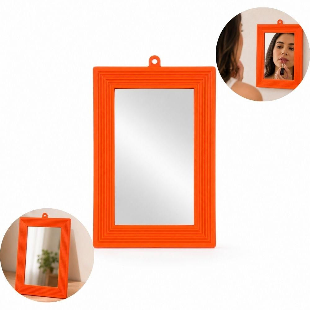 ESPELHO RETANGULAR DECORATIVO LARANJA MOLDURA PORTATIL BANHEIRO SALA QUARTO ADULTO INFANTIL DESIGN MODERNO