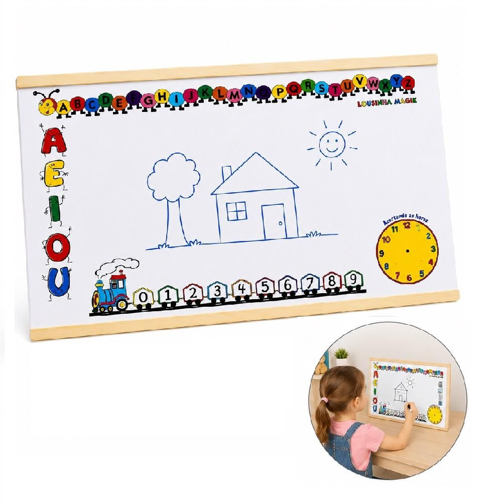 LOUSA QUADRO BRANCO INFANTIL PEDAGOGICA ALFABETO VOGAIS NUMEROS APRENDER HORAS ESCOLAR EDUCATIVA MDF