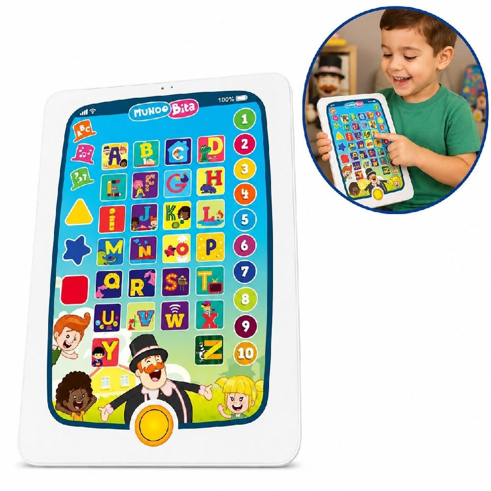 TABLET INFANTIL MUNDO BITA EDUCATIVO MUSICAL INTERATIVO ALFABETO NUMEROS FORMAS SOM ATIVIDADES