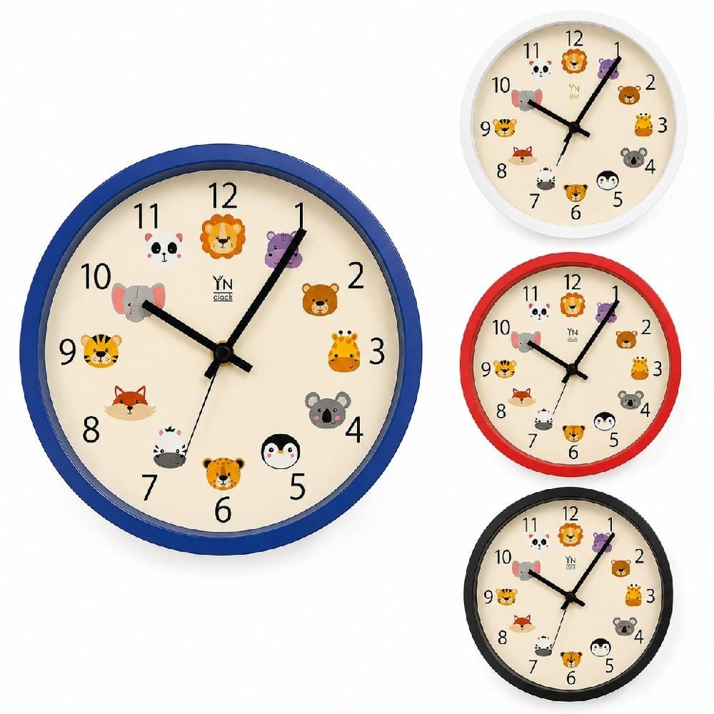 RELOGIO DE PAREDE INFANTIL SAFARI EDUCATIVO ANALOGICO SWEEP COM VISOR VIDRO DECORACAO QUARTO ESCOLA ZOO ANIMAIS
