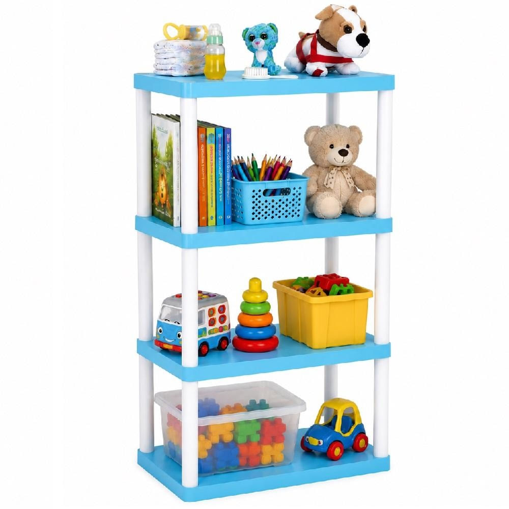 ESTANTE ORGANIZADORA INFANTIL 4 ANDARES AZUL MODULAR PRATELEIRA MULTIUSO PORTA BRINQUEDOS SAPATOS QUARTO ESCOLA LAVANDER