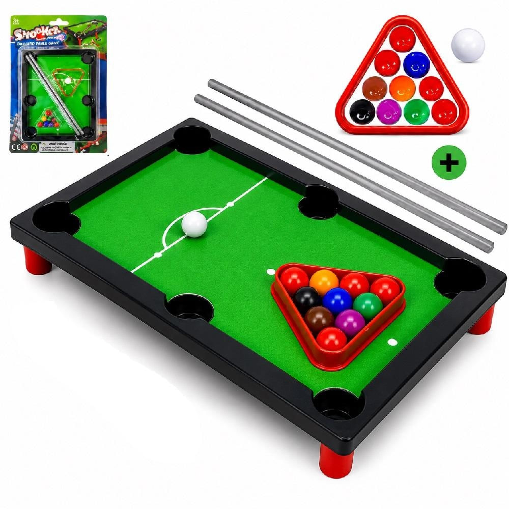 MESA DE BILHAR INFANTIL MINI SINUCA 25CM PORTÁTIL COM 2 TACOS 11 BOLAS COMPLETA 21 PEÇAS BRINQUEDO EDUCATIVO