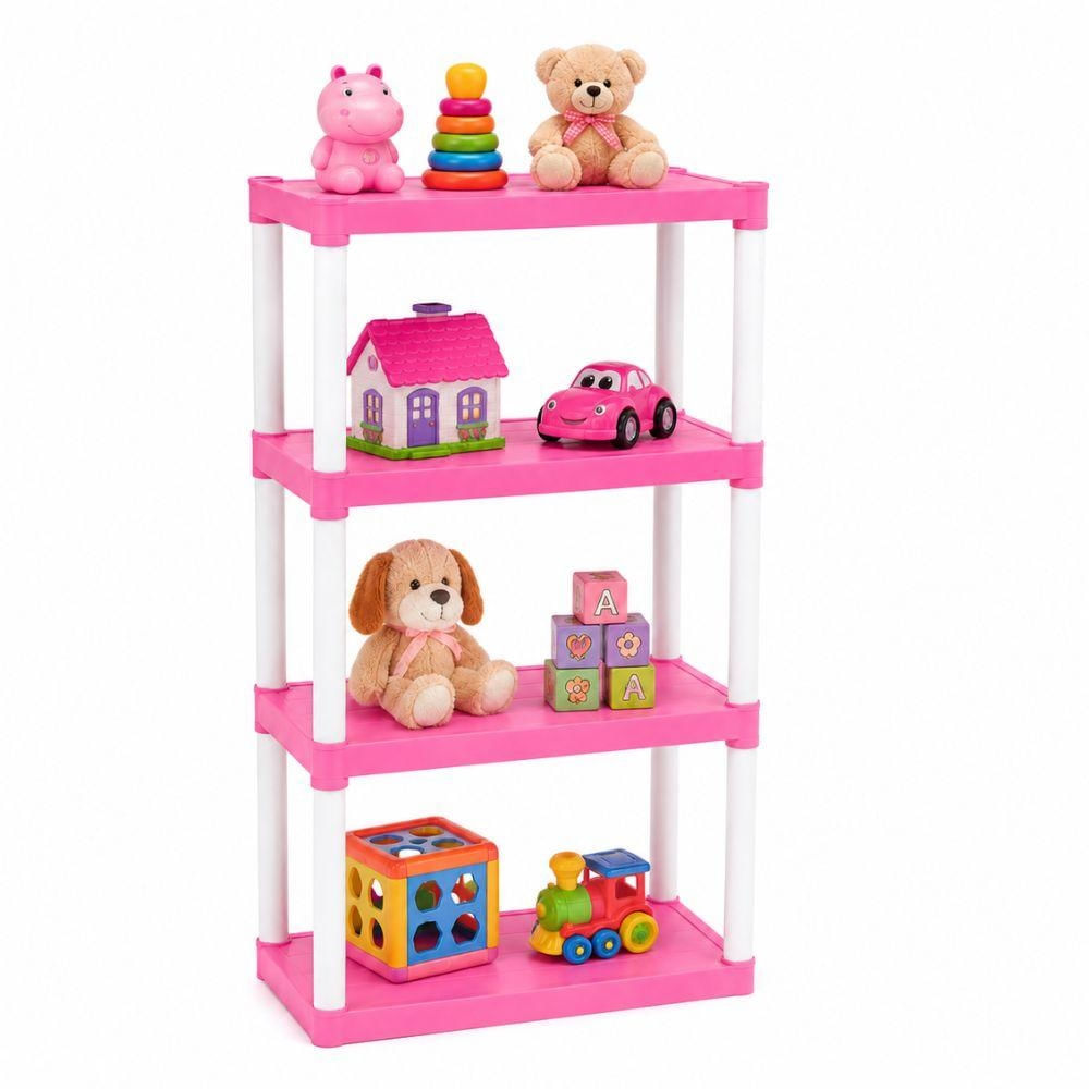 ESTANTE ORGANIZADORA INFANTIL ROSA 4 ANDARES PRATELEIRA MODULAR PARA BRINQUEDOS QUARTO BEBÊ MULTIUSO RESISTENTE CASA LAV