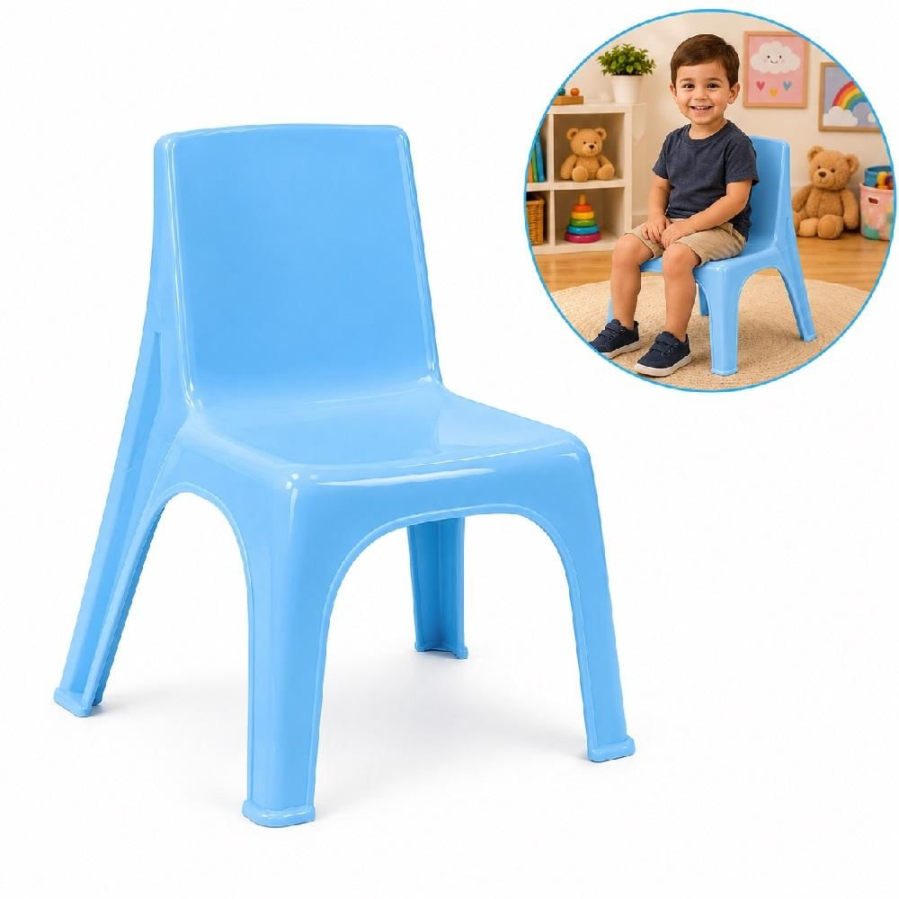 CADEIRA INFANTIL AZUL COM ENCOSTO POLTRONA ESCOLAR EMPILHÁVEL MULTIUSO PARA ESTUDO LANCHE QUARTO CRIANÇAS KIDS