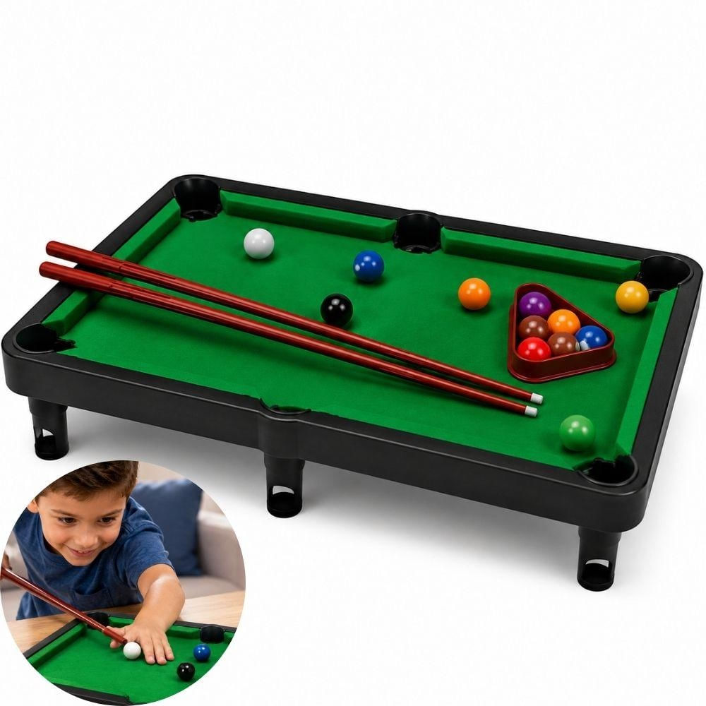 SINUCA INFANTIL MESA DE BILHAR COMPLETA PORTÁTIL COM PÉS DESMONTÁVEL 2 TACOS BOLAS BRINQUEDO EDUCATIVO PARA CRIANÇAS