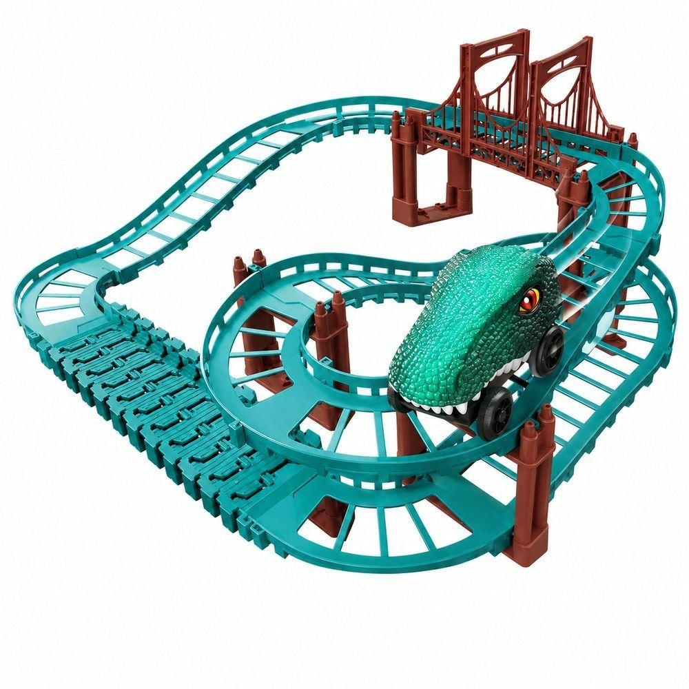 Pista de Montanha-Russa Infantil Modular com Carrinho Motorizado Dinossauro Plástico Resistente