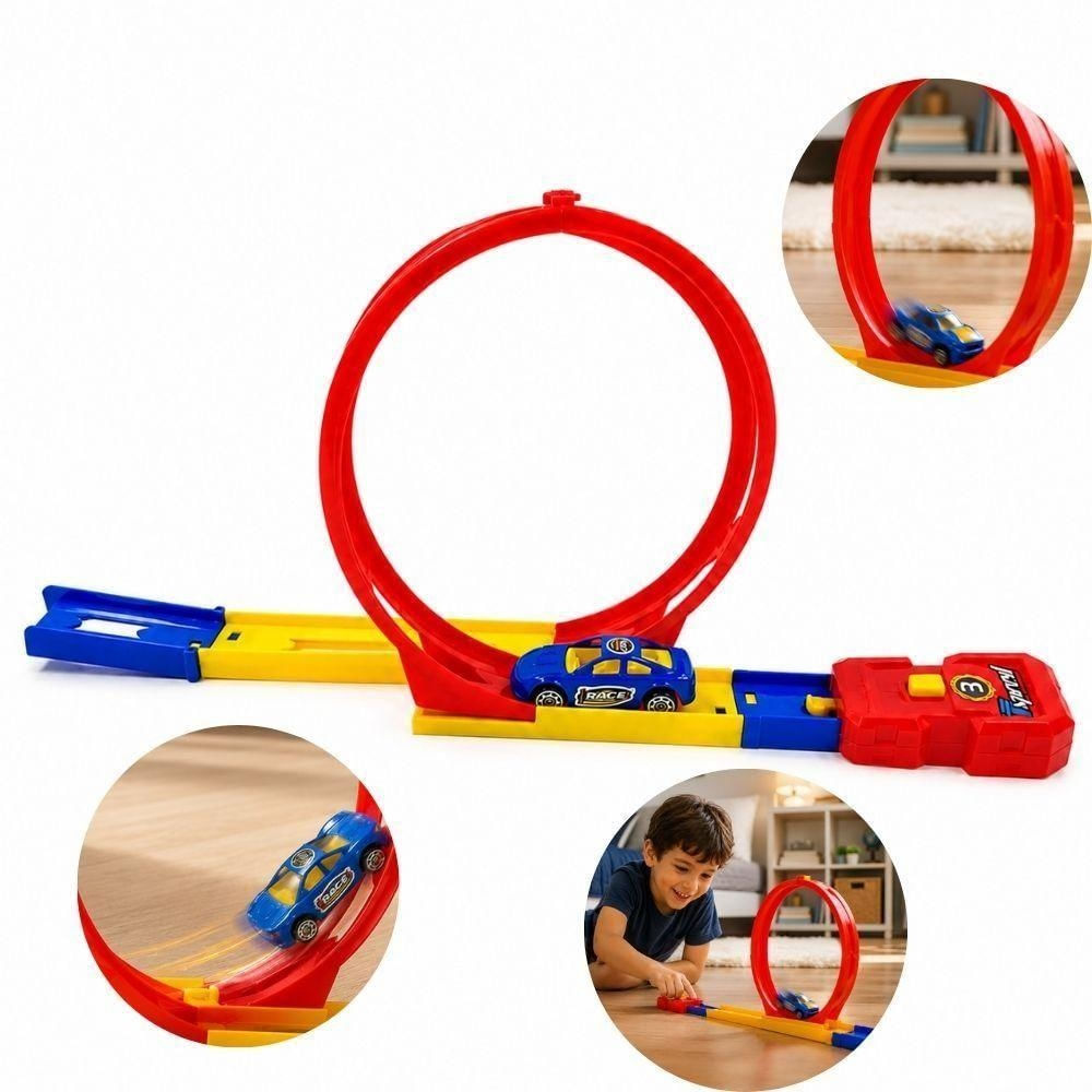 Pista com Loop 360 graus  JR-0520 com Carrinho e Lançador 5 Peças Vermelho Yeet