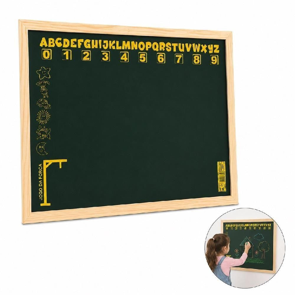 Lousa Infantil Pedagógica com Alfabeto e Jogo da Forca 50x40cm Verde Yeet