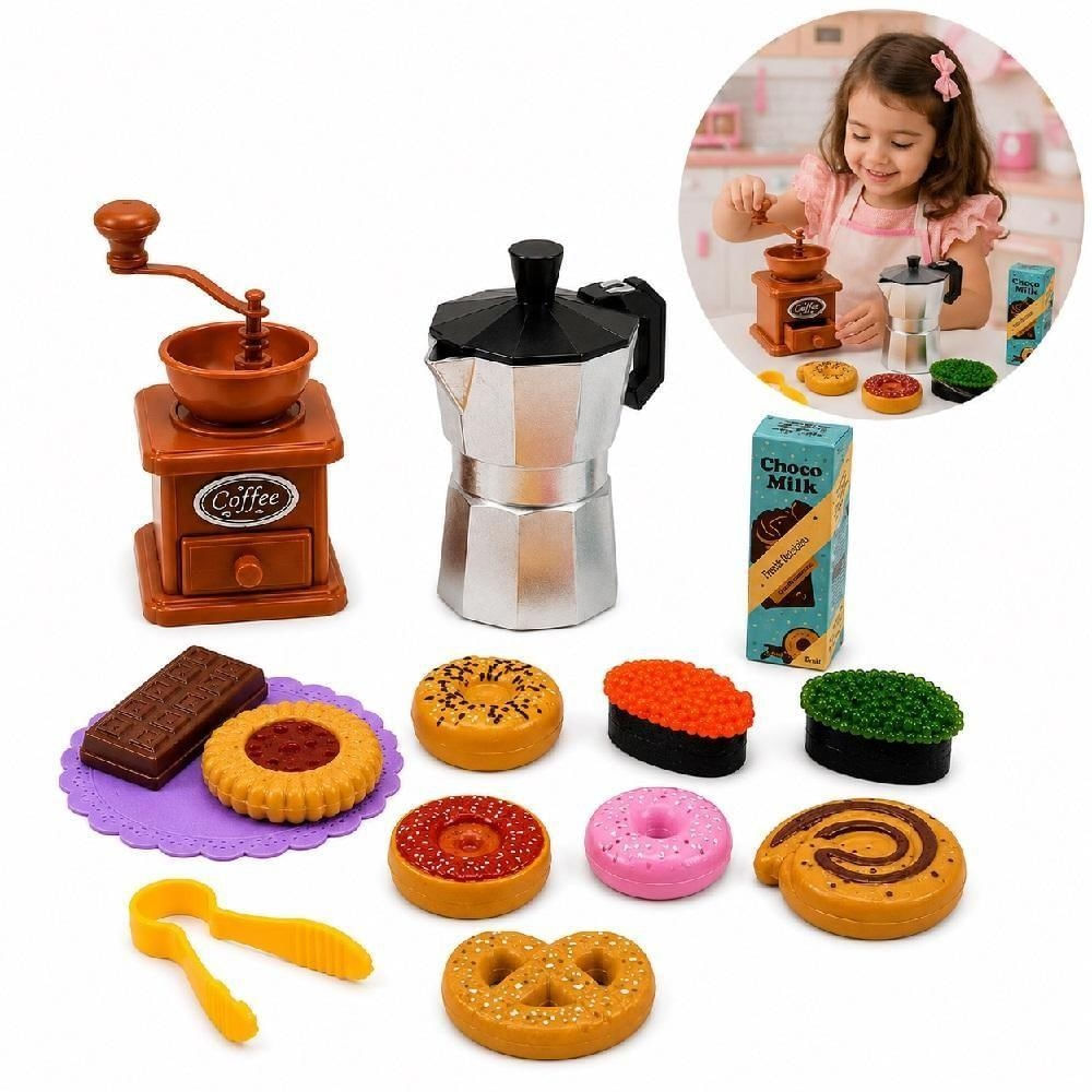 Brinquedo Educativo Hora do Café 14 Peças com Moedor Plástico Resistente Colorido Yeet