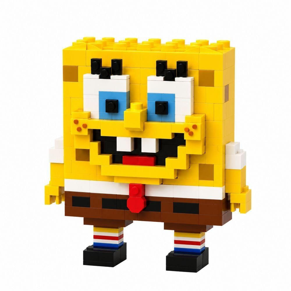 Brinquedo de Construção Mini Blocos de Montar Bob Esponja Pixelado 202 Peças Amarelo Bob Esponja