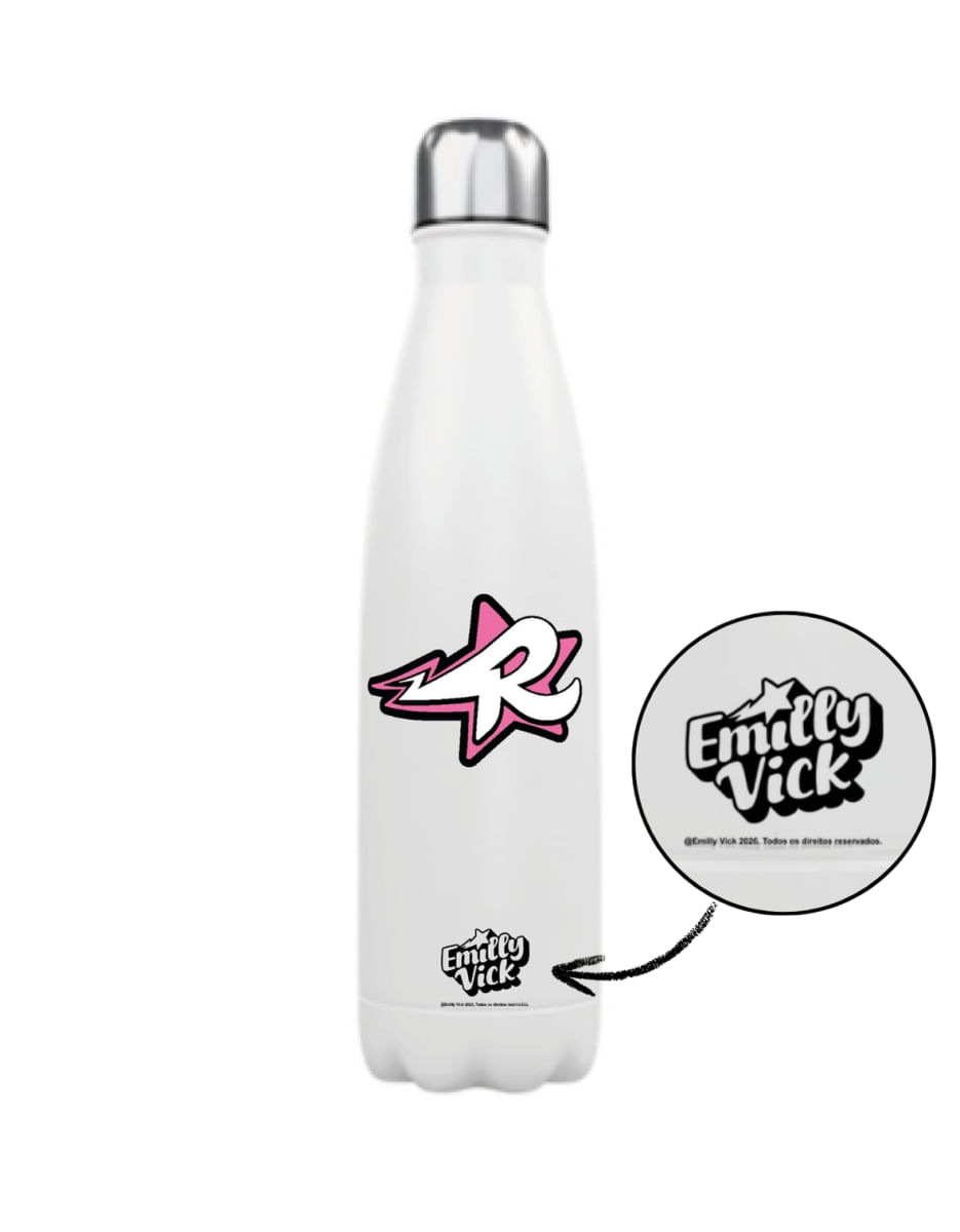 Garrafa de Inox Branca  Emilly Vick - Logo