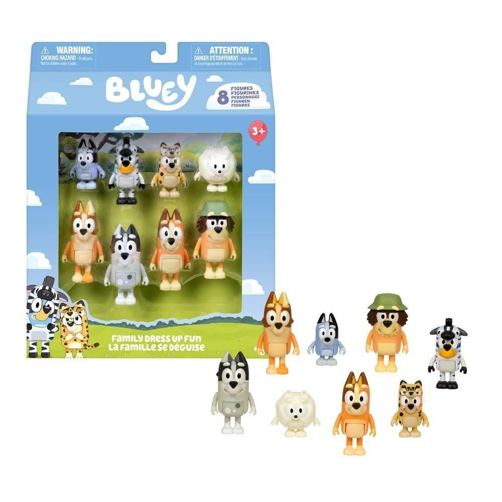 Kit de Bonecos Colecionáveis Diversão em Fantasias 8 Articulados para Aventuras Bluey e Personagens