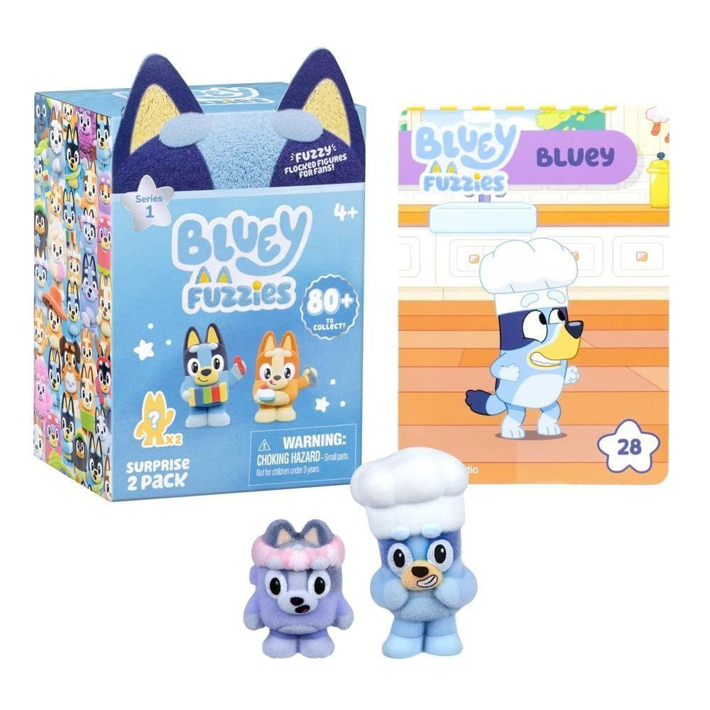 Boneco Colecionável Bluey Fuzzies com Acabamento Felpudo Supermacio e Surpresa de Personagens