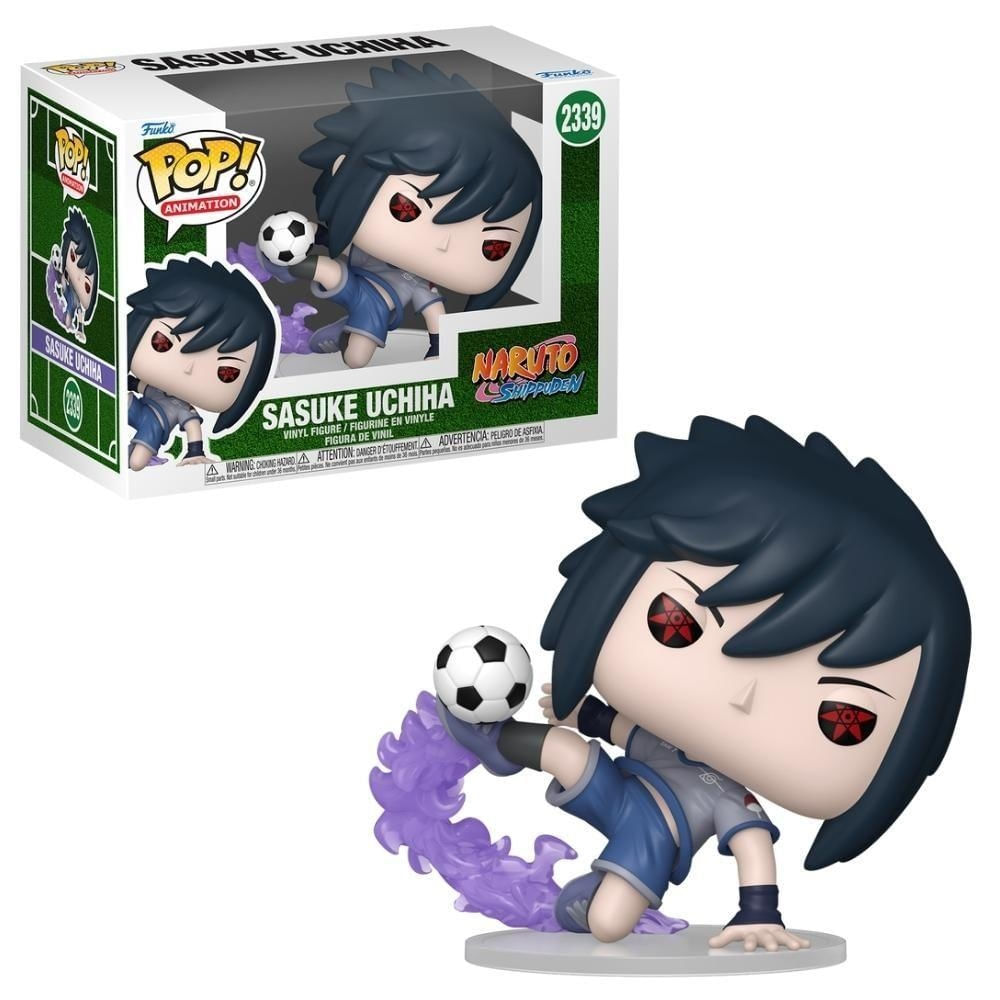 Boneco Colecionável Funko POP Naruto Shippuden Futebol Sasuke em Vinil 9cm Preto e Laranja Candide