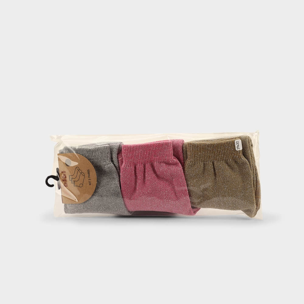 Kit de Meias Infantis Kids III com Glitter