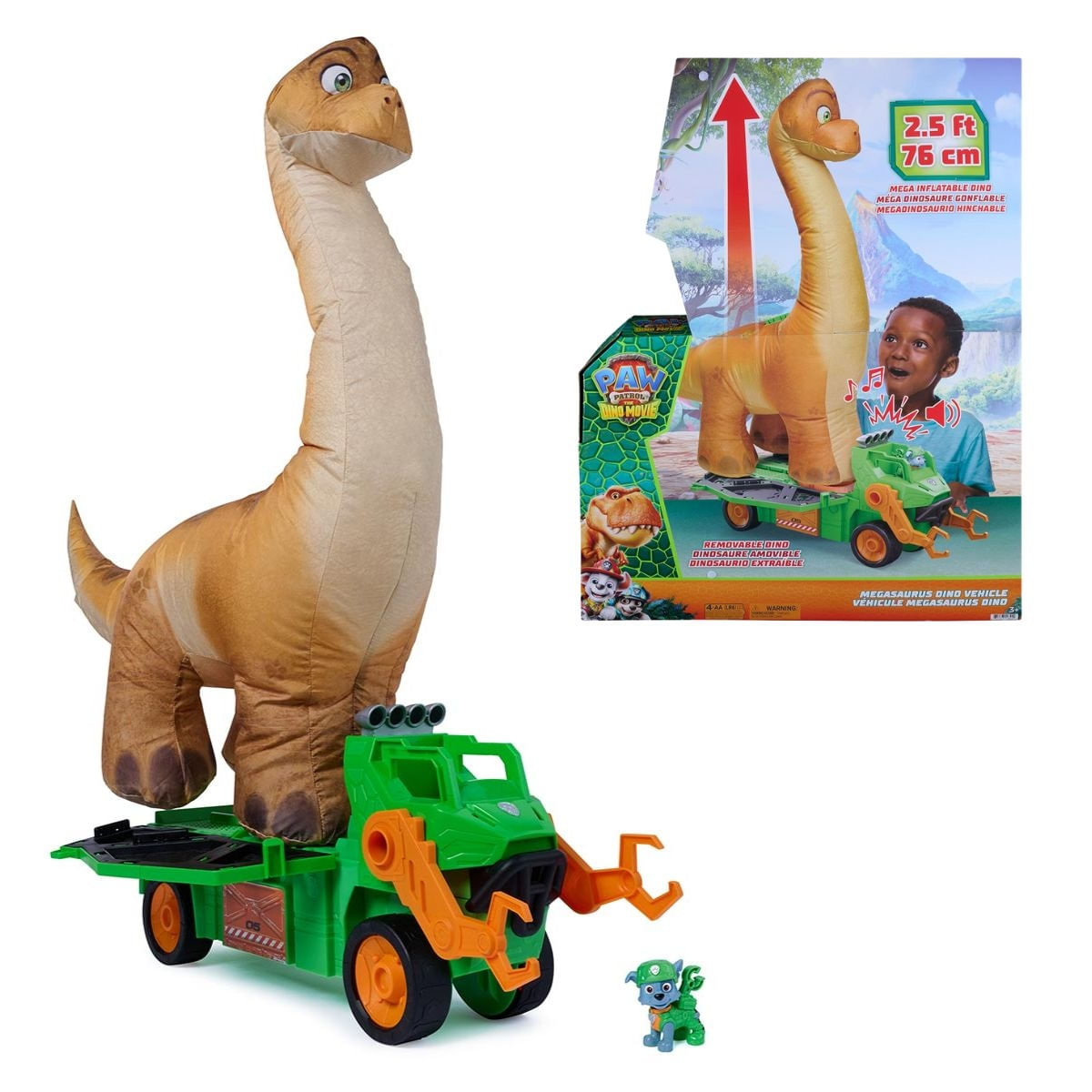 Veículo MegaSaurus Rocky Patrulha Canina Dino Movie com Dinossauro Inflável