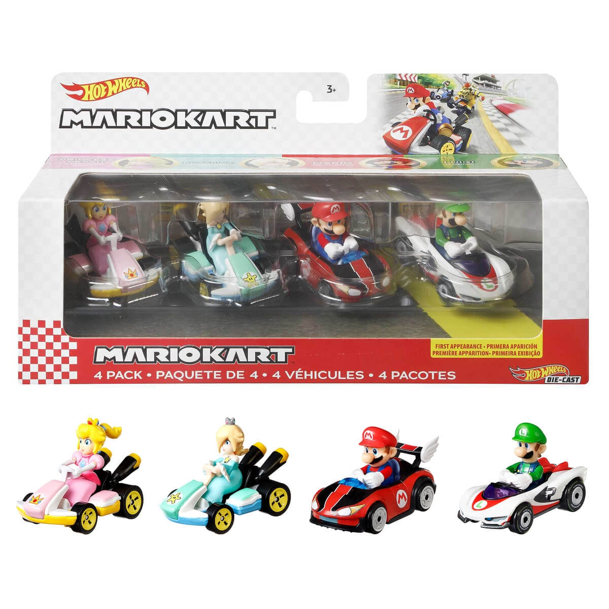 Carrinho Hot Wheels Mario Kart 4 Pack Princess Rosalina Mario Luigi GXX97