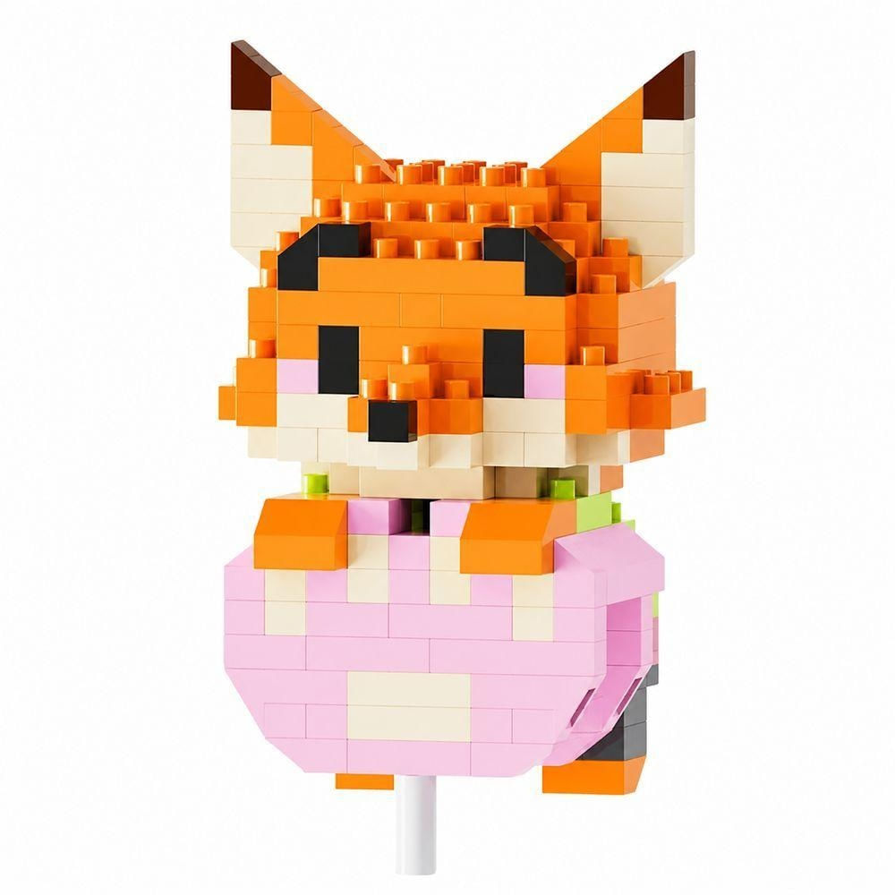 Mini Blocos de Montar Raposa Pixelada com Design Pixelado Laranja Mini Toys