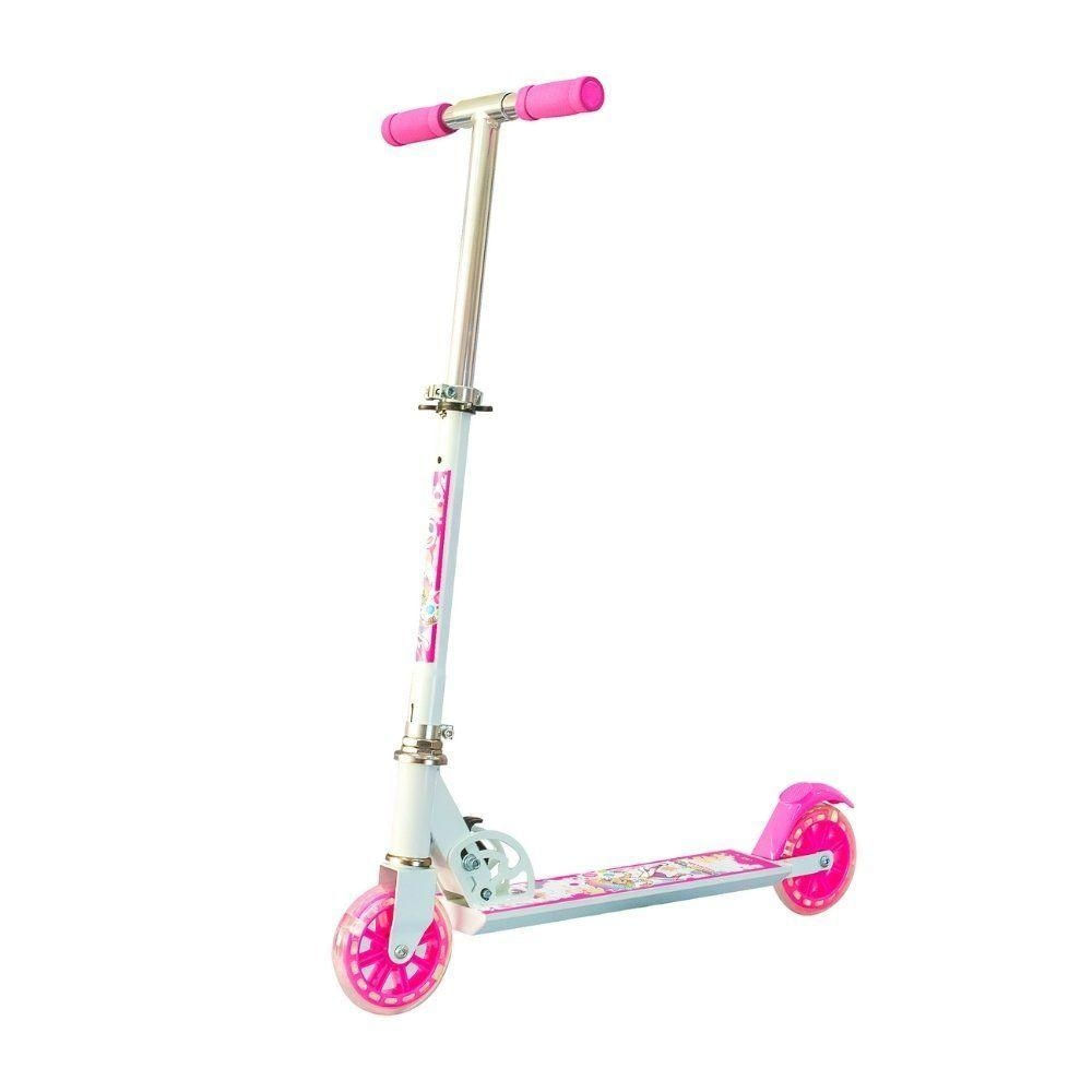 Patinete Infantil Travessos Rodas com Brilho Guidão Ajustável Base Antiderrapante Branca Unik