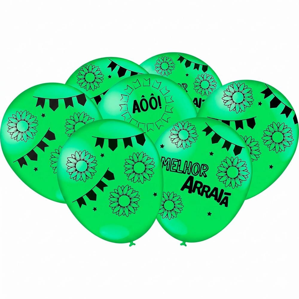 Kit 25 Balões Festa Junina Tradicional São João Verde Bexiga Melhor Arraiá 9 Polegadas Latex Premium