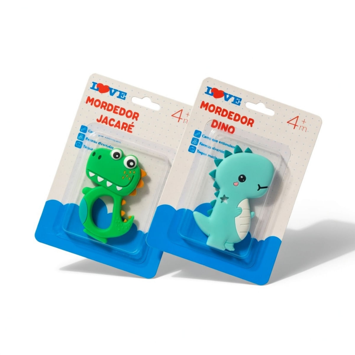 Kit Mordedor Bebê Silicone Animais Dino Jacaré Love