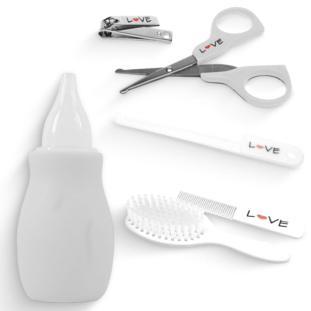 Kit Baby Tesoura, Cortador Unha, Pente, Aspirador Nasal Love