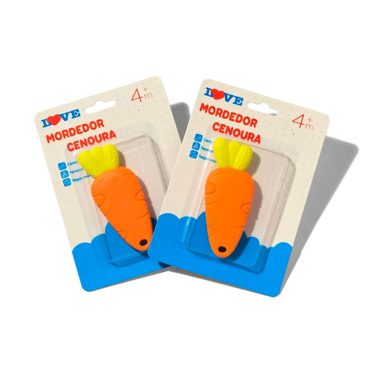 Kit 2 Mordedores Bebê Silicone Cenoura Sensorial Love