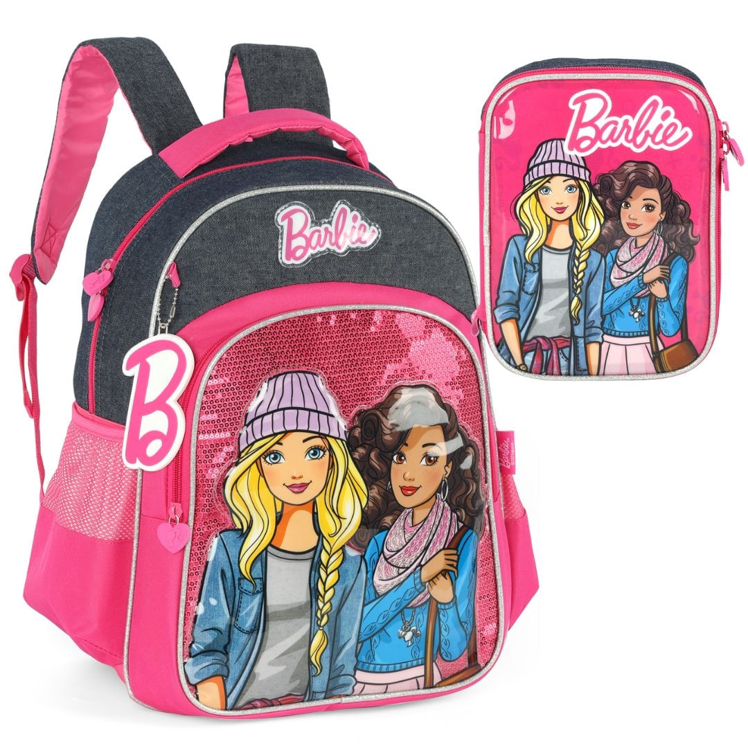 Kit Mochila Escolar Costas + Estojo Box Barbie Friend Luxcel