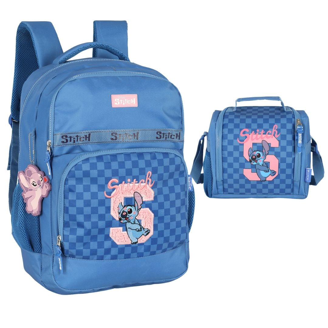 Kit Mochila de Costas e Lancheira Stitch Kisses Azul - Luxcel