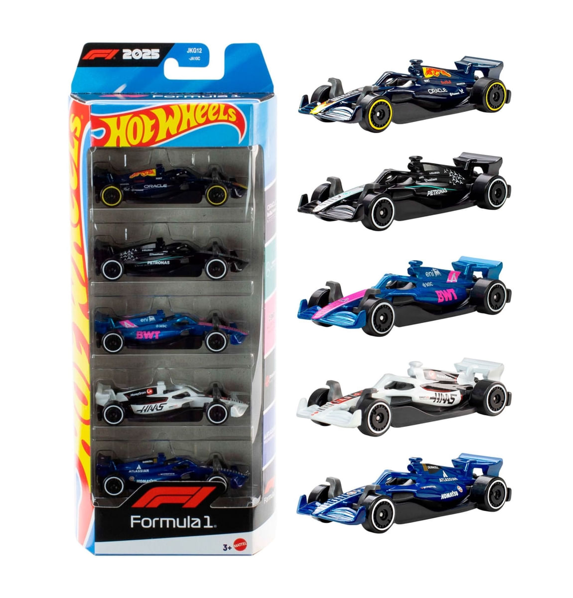 Pack c/ 5 Miniaturas Hot Wheels Formula 1 2025 - 1/64 - Mattel