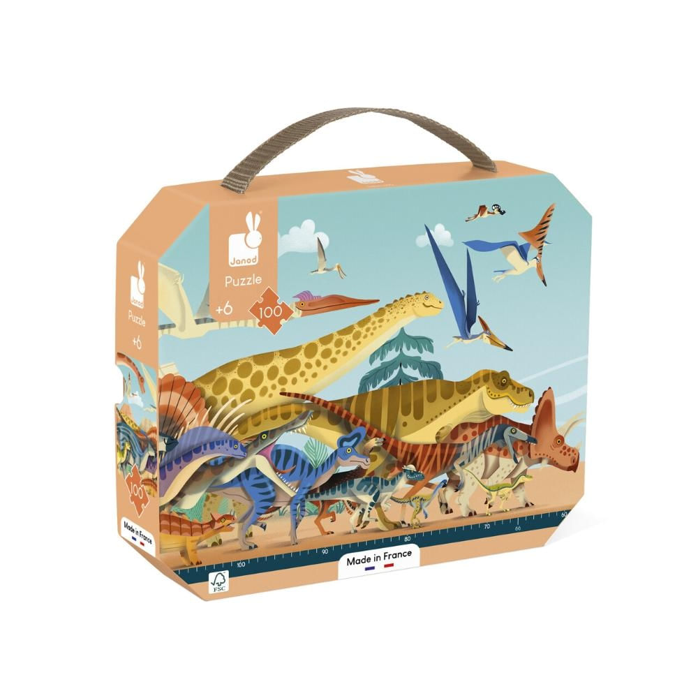 Quebra Cabeça Panoramico Com Maleta Dino 100 Pç Janod J02540