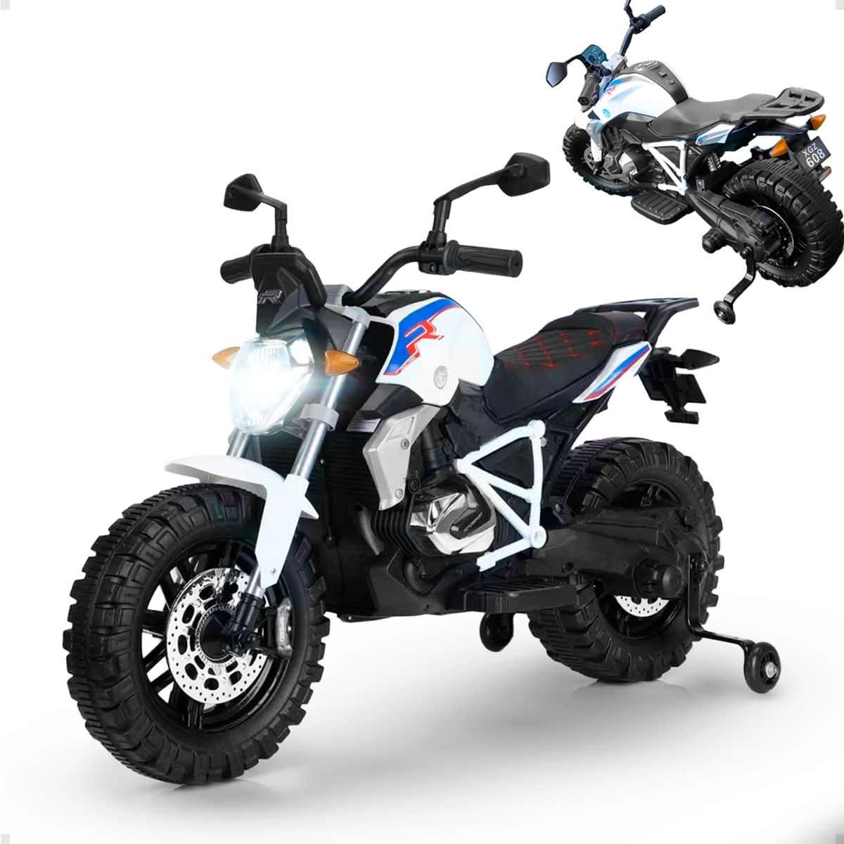 MOTOCICLETA ELETRICA COM LUZ DE LED 12V BRANCA
