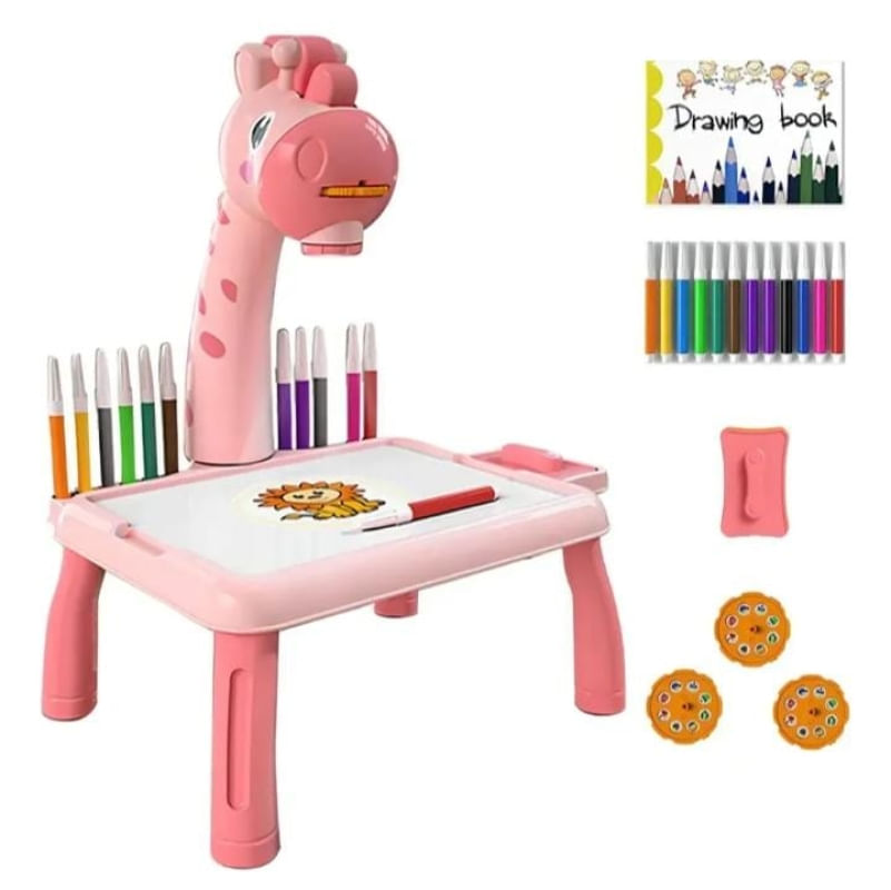 Mesa Projetora Girafa Brinquedo Desenhar com Luz, Som e Acessórios