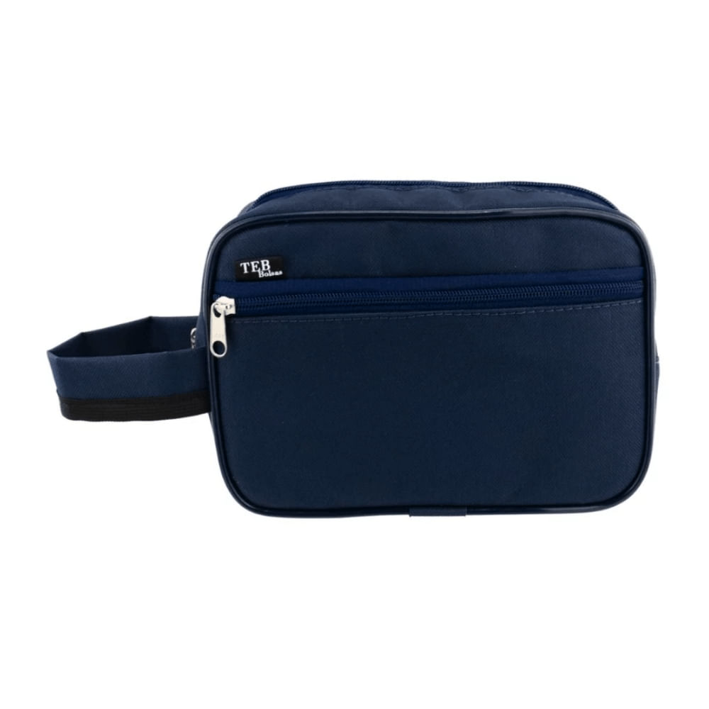 Necessaire Organizadora 2 zíperes com Alça de Mão Cor Azul