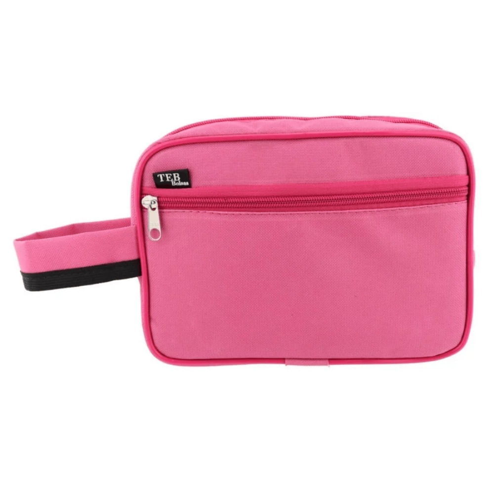 Necessaire Organizadora 2 zíperes com Alça de Mão Cor Rosa