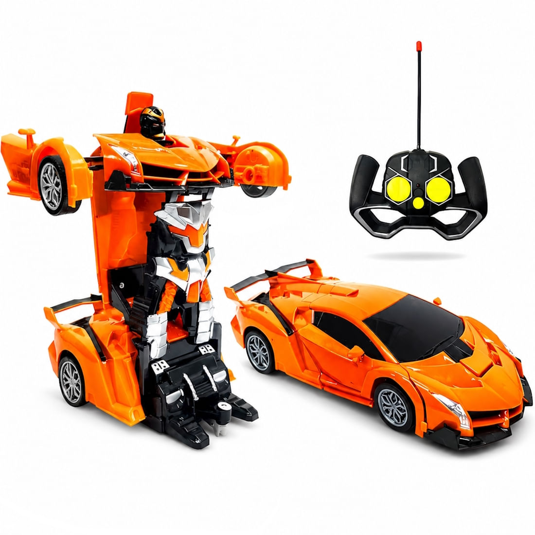 Carrinho 2 em 1 Controle Remoto Transforma em Robô Super Lamborguini Laranja