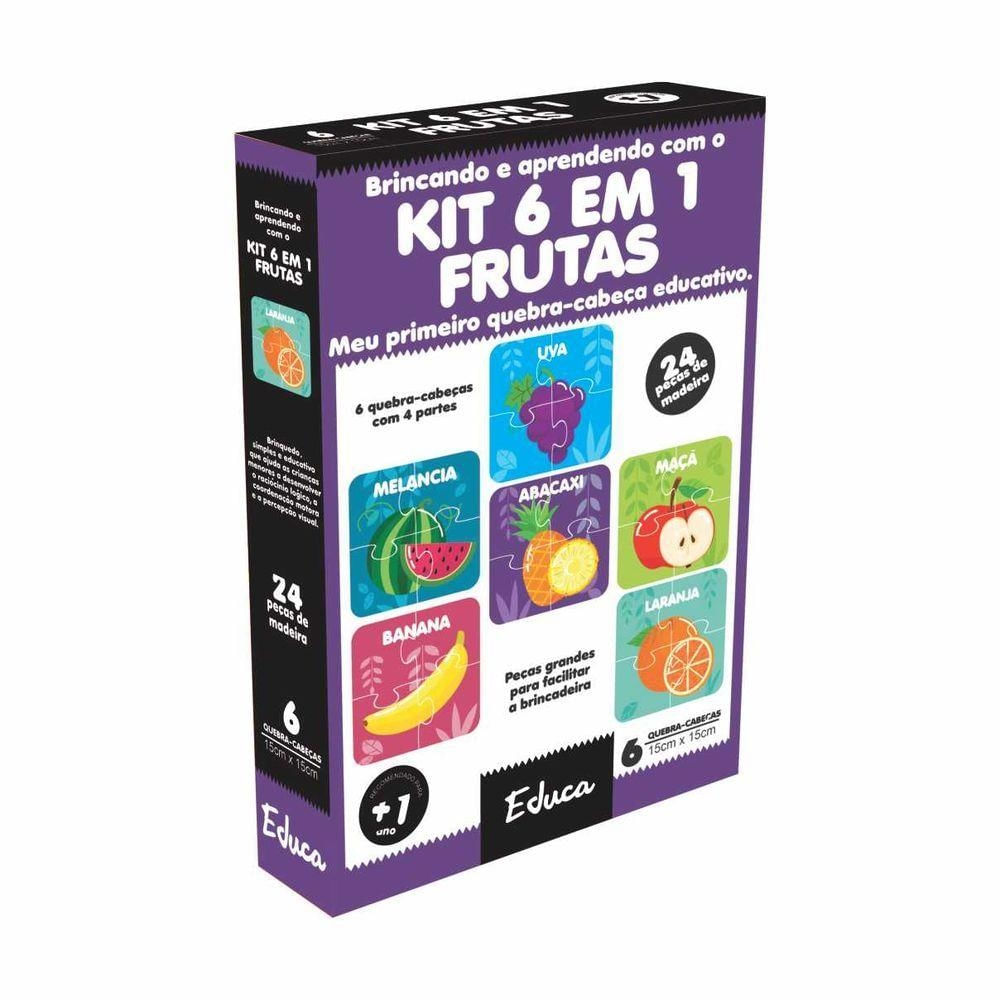 Kit Quebra-cabeças Vogais 6 Modelos Animais com 9 Peças Cada em Madeira MDF