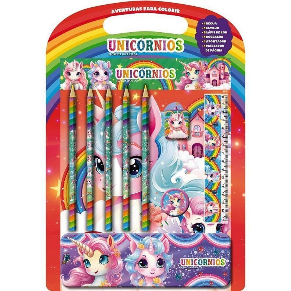 Kit Livro de Colorir Infantil Unicórnios com Kit Escolar Editora Online