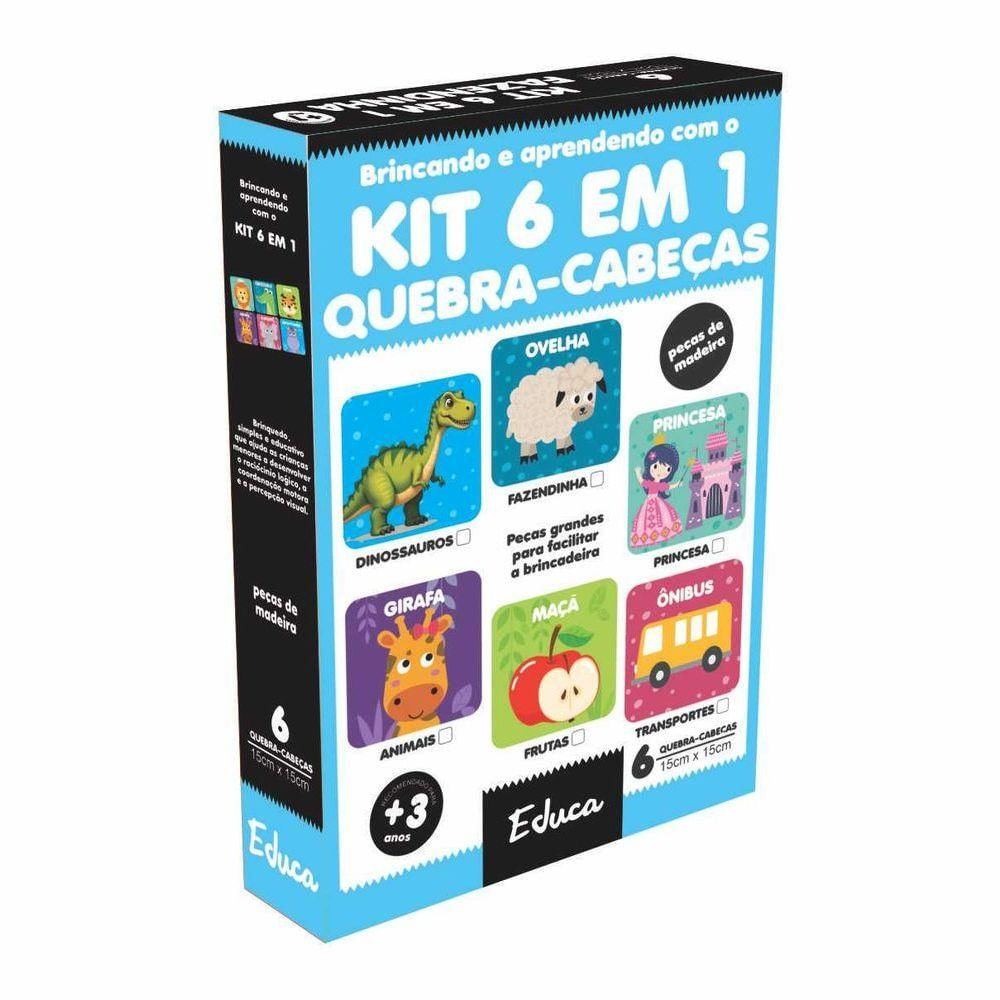 Kit Quebra-cabeça 4 Partes Animais com 6 Modelos Amadeirado Reino das Aves