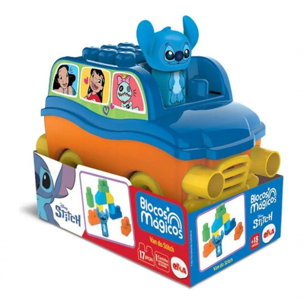 Blocos de Montar Infantis Blocos Mágicos Van do Stitch Disney com 17 Peças para Crianças Elka