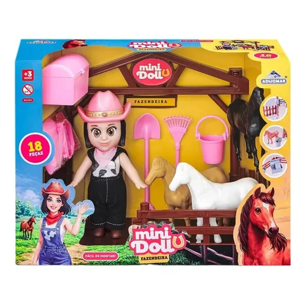 Boneca Mini Doll Fazendeira com Acessórios Adijomar