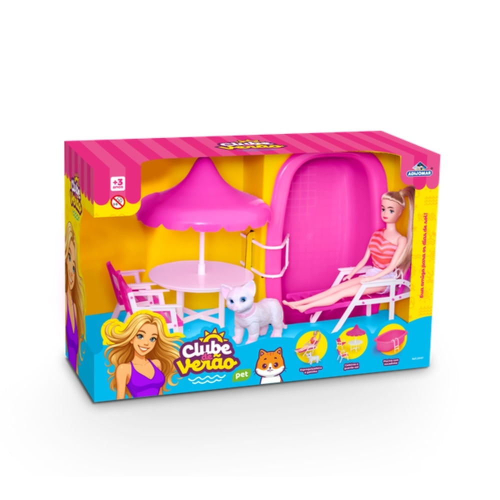 Conjunto Boneca Clube de Verão Pet com Piscina e Acessórios Adijomar