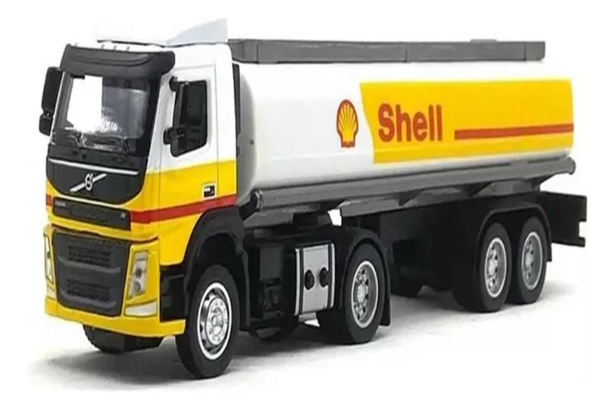 Miniatura Caminhão Volvo Tanque Shell Com Luz E Som 1/50